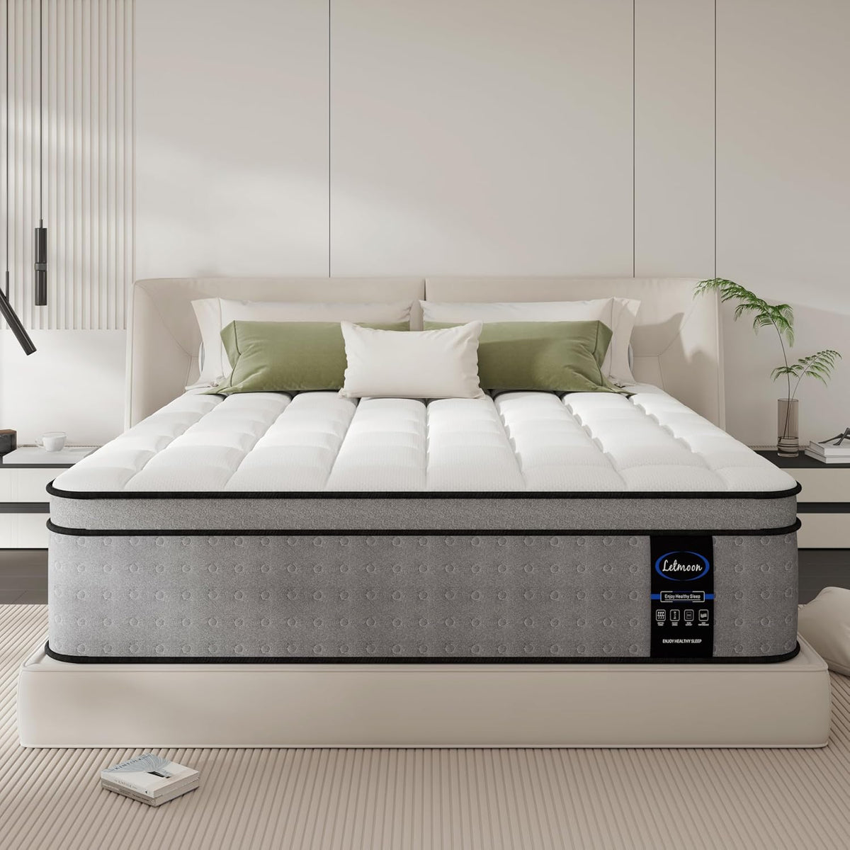 LETMOON 14 Inch Queen Mattress, Luxury Hybrid Queen Size Mattresses with Cooling Gel Memory Foam, Pocket Springs, Deep Pressure Relief, Edge Support & Motion Isolation, Medium