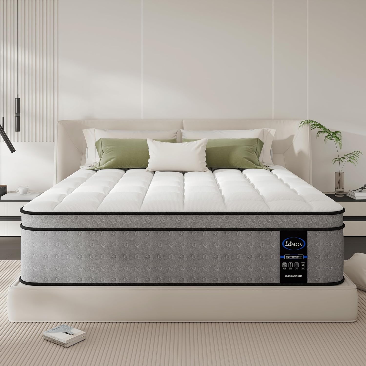 LETMOON 14 Inch Queen Mattress, Luxury Hybrid Queen Size Mattresses with Cooling Gel Memory Foam, Pocket Springs, Deep Pressure Relief, Edge Support & Motion Isolation, Medium