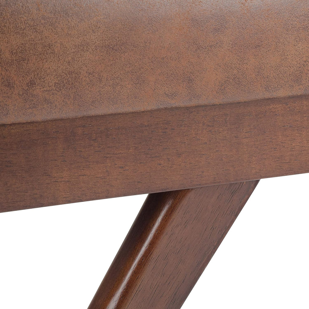 SIMPLIHOME Chanelle Ottoman Bench - 48 inch Wide Upholstered Vegan Leather Rectangle Ottoman in Distressed Umber Brown, Mid Century Modern Bench for Bedroom with Flared Tapered Legs, Assembled