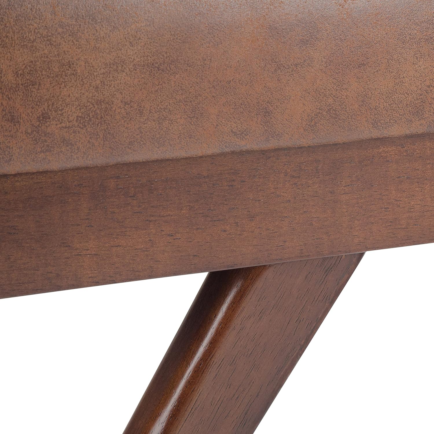 SIMPLIHOME Chanelle Ottoman Bench - 48 inch Wide Upholstered Vegan Leather Rectangle Ottoman in Distressed Umber Brown, Mid Century Modern Bench for Bedroom with Flared Tapered Legs, Assembled