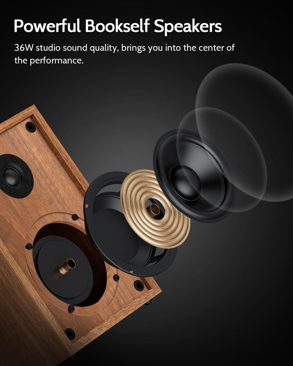1 BY ONE Bluetooth Turntable HiFi System with 36 Watt Bookshelf Speakers, Patend Designed Vinyl Record Player with Magnetic Cartridge, Wireless Playback and Auto Off (Walnut)