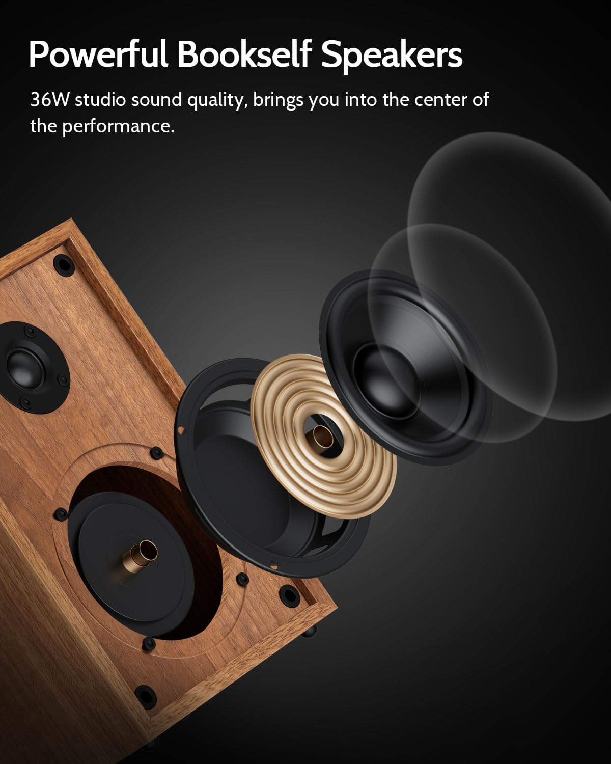 1 BY ONE Bluetooth Turntable HiFi System with 36 Watt Bookshelf Speakers, Patend Designed Vinyl Record Player with Magnetic Cartridge, Wireless Playback and Auto Off (Walnut)