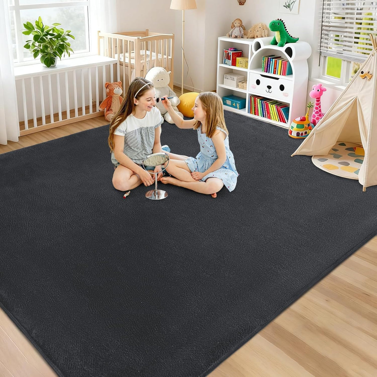 Large Area Rugs for Bedroom Living Room - 8x10 Feet Ultra Soft Dark Grey Rug Thickened with Memory-Foam, Solid Modern Minimalist Carpets for Home Decor, Non-Slip and Comfy Nursery Room Rugs