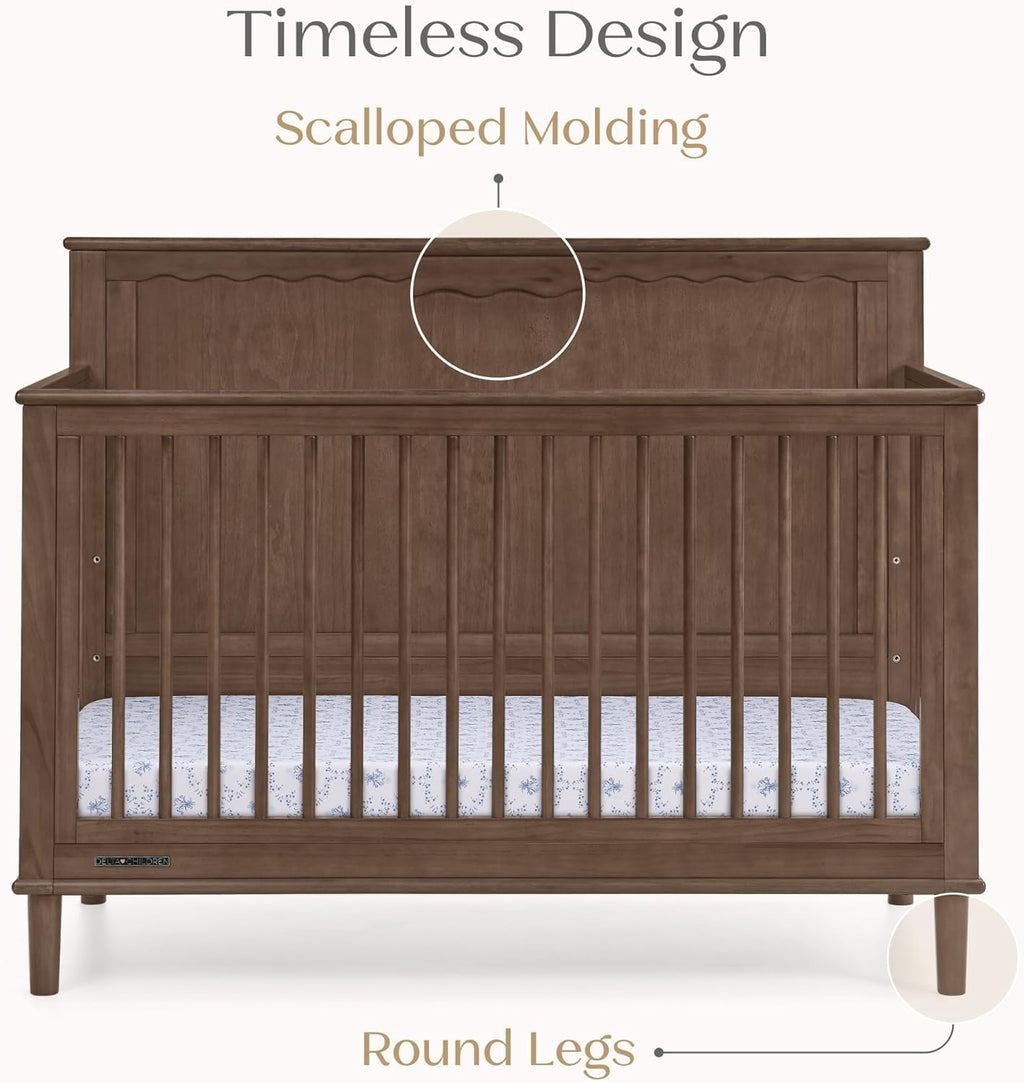 Delta Children Penelope 6-in-1 Convertible Crib - Greenguard Gold Certified, Teak Brown