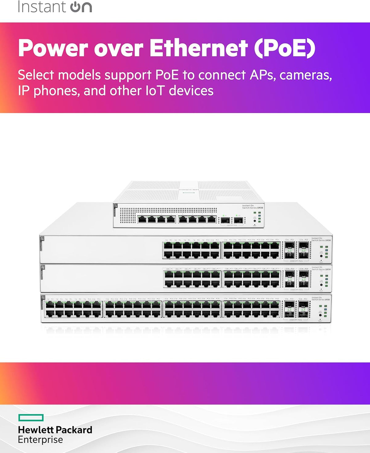 HPE Networking Instant On Switch Series 1930 24-Port Gb Smart-Managed Layer 2+ Ethernet Switch with PoE | 24x 1G | 4X SFP+ | 24x CL4 PoE 370W | US Cord (JL684B#ABA)