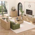 4-Piece Modern Living Room Set with 63" Buffet Sideboard Cabinet, 31.5" Accent Cabinet, 67" TV Stand for 75 inch TVs w/Fluted Arched Doors, Square Lift Top Coffee Table with Storage (Oak)