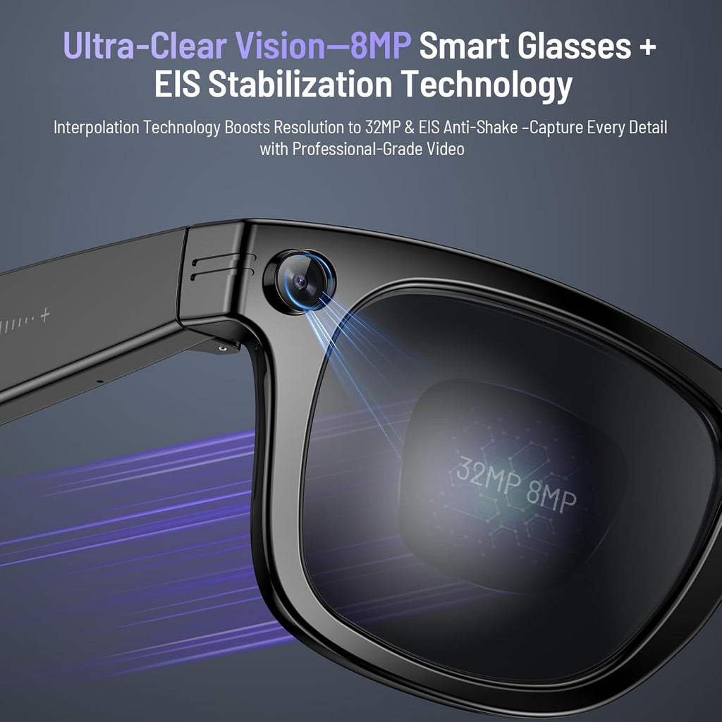 AI Smart Glasses with Camera and Bluetooth, 8MP 4K Camera Glasses with Translation & Voice Control, Video, Audio Recording, IP67 Waterproof Smart Glasses for Business & Outdoor(Photochromic)