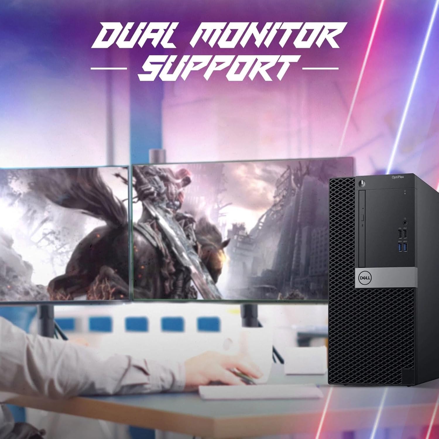 Dell Gaming Desktop Tower Computer PC – Intel Core i5-6500 – 32GB RAM – 1TB SSD – GeForce GTX 1050 Ti – New 24" Monitor – RGB Keyboard & Mouse – RGB Speakers – Wi-Fi – Windows 11 Pro (Renewed)