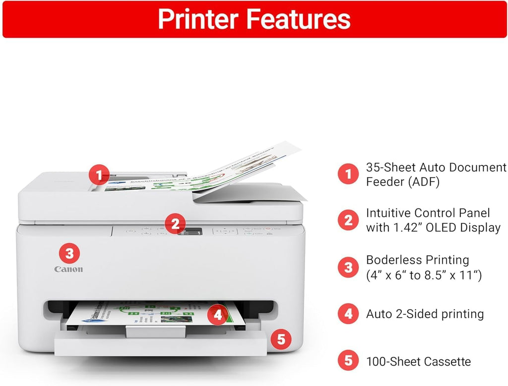 Canon PIXMA TR7120 MFP Inkjet Printer for Home Office, Schoolwork, Documents, Labels, Photos, Crafts and Wireless Printing from Devices (7178C002) + Printer Cable + Cleaning Kit (6pc Bundle)