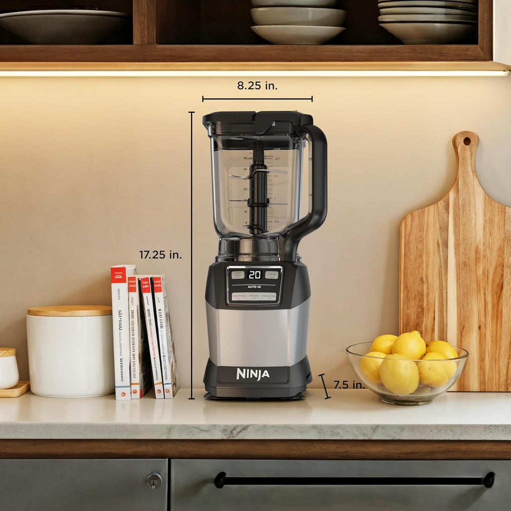 Ninja Blender, Compact Kitchen System, 1200W, 3 Functions for Smoothies, Dough & Frozen Drinks with Auto-IQ, 72-oz.* Blender Pitcher, 40-oz. Processor Bowl & 18-oz. Single-Serve Cup, Grey, AMZ493BRN