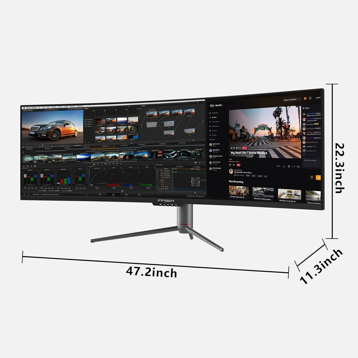 INNOCN Ultrawide 49" Curved 3840 x 1080P 144Hz 32:9 Monitor, Screen Split PIP PBP for Workflow/Gaming, R1800, 99% sRGB, HDR400, USB C, DisplayPort, HDMI, Speakers, Adjustable, Black (HDMI+DP Cable)