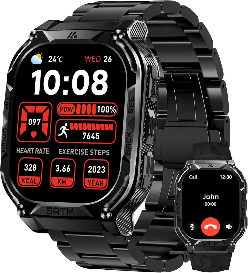 AMAZTIM GPS Smart Watch for Men, 6 Satellite Positioning, Compass, Stainless Steel Body, 50M Waterproof, 480mAh Extra-Large Battery, Answer/Make Call, 1.96" AMOLED Screen, Compatible for Android iOS