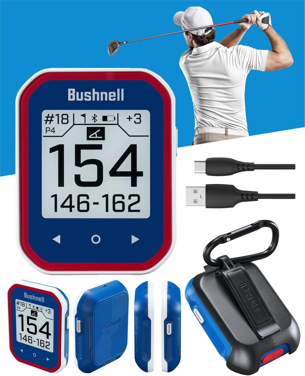 bushnellgolf Golf Phantom 3 Handheld Slope GPS, Touchscreen Display, Belt Clip & Carabiner, (Blue)