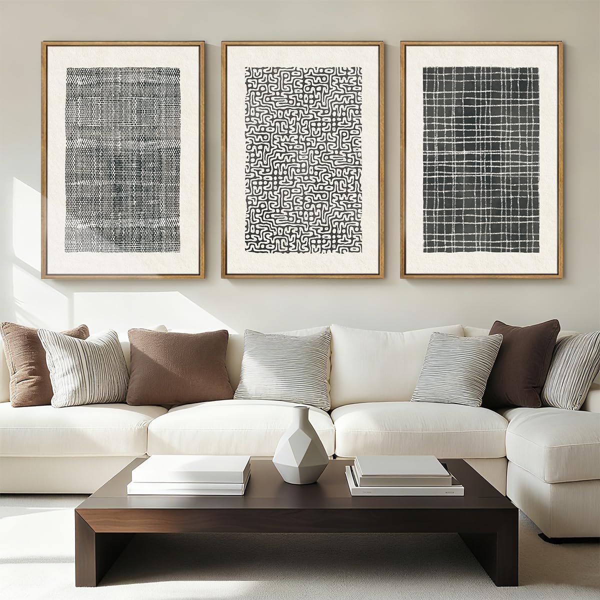 BINCUE Abstract Line Wall Art Set of 3 Modern Neutral Black Wall Decor Geometric Minimalist Artwork Framed Black Wall Pictures Abstract Black Wall Art Neutral Minimalist Artprints for Living Room Bedroom Office Bathroom 24"x36" Gift
