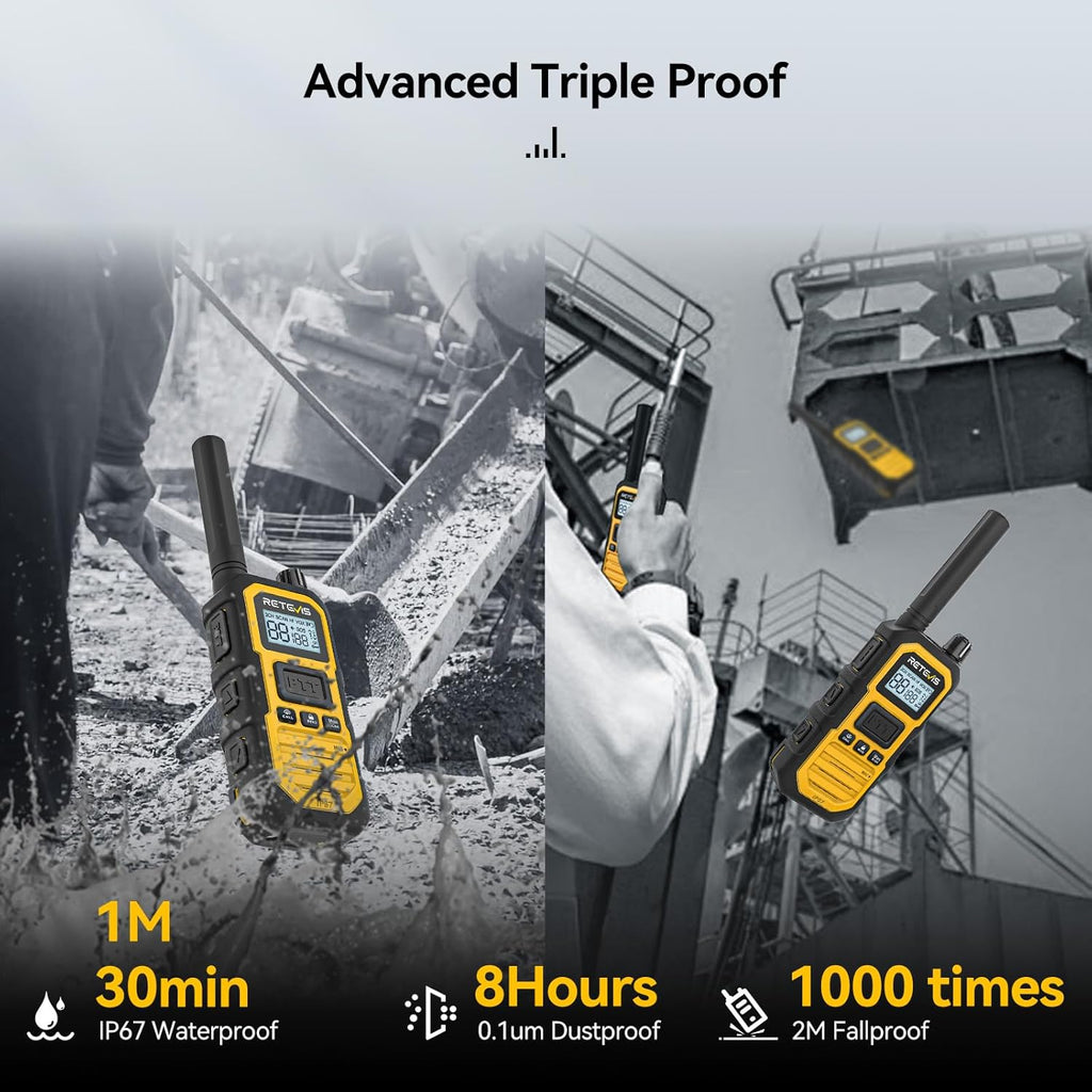 Retevis RB48 Plus Radios Walkie Talkies, IP67 Waterproof Two Way Radio Long Range, Heavy Duty 2 Way Radio, GMRS, Group Call, Vibration Alert, Emergency, for Construction Job Site(6 Pack)