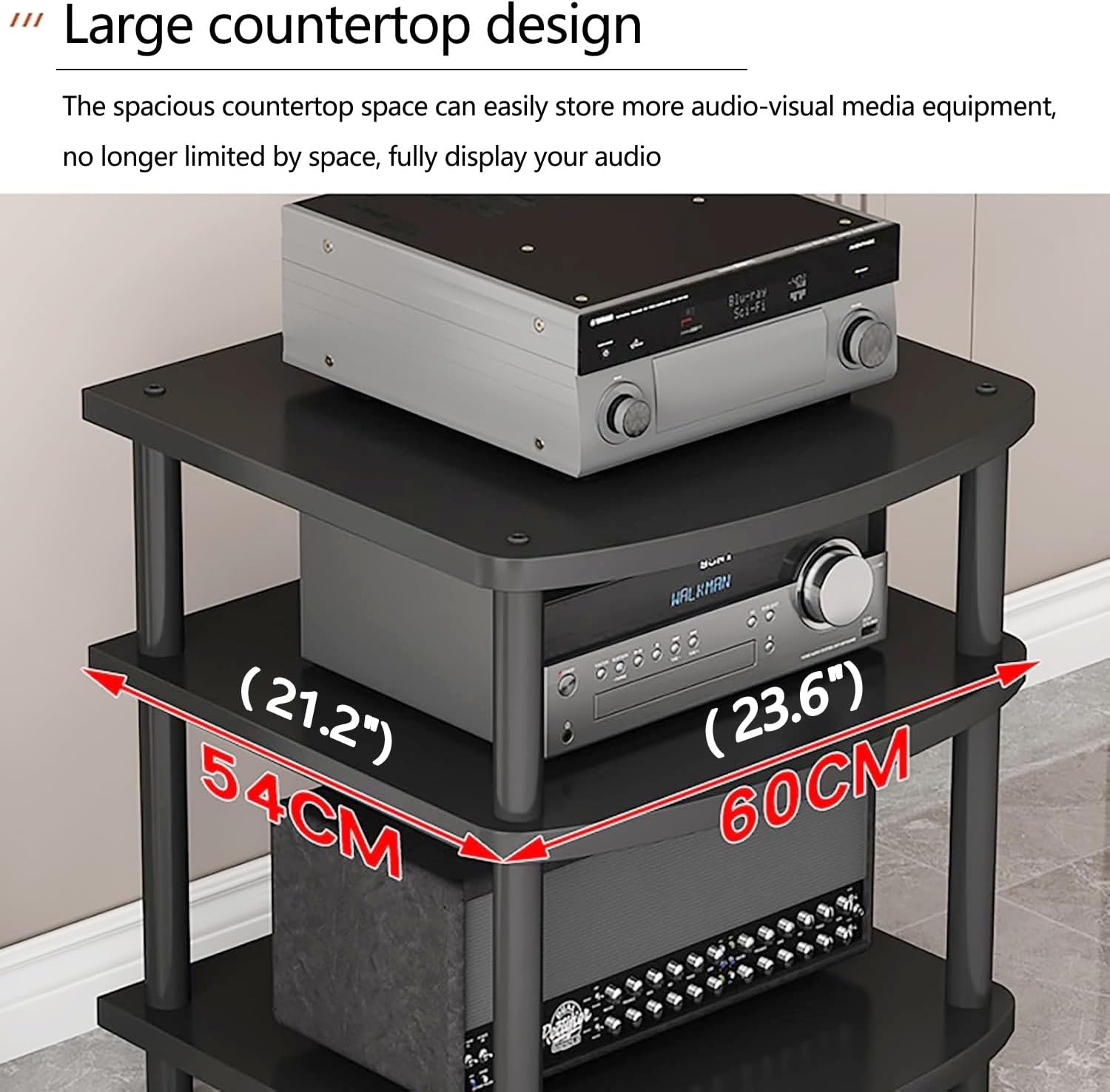 4 Tier AV Media Stand, Audio Rack Tower Adjustable Height, TV Game Console Equipment Shelf, CD Record Player Stereo Component Rack Cabinet for Home Theater Studio (Black)