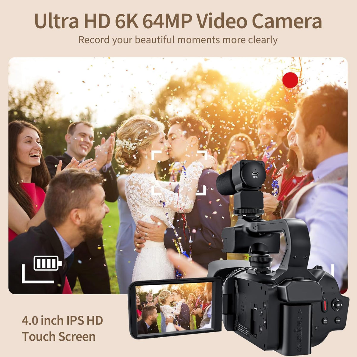 6K Camcorder Video Camera 64MP IR Night Vision Vlogging Camera for YouTube 18X Digital Zoom 4.0" Touch Screen Video Recorder with WiFi, Mic, Charger, Stabilizer, Controller, Battery and 64GB SD Card