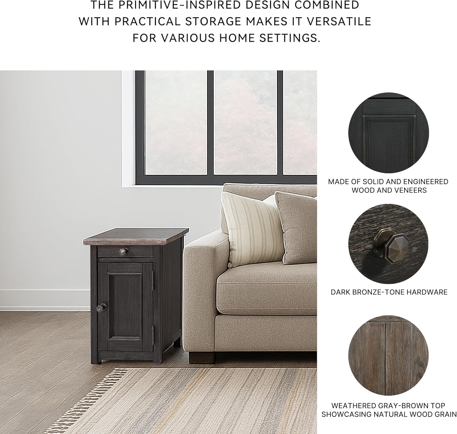 Signature Design by Ashley Tyler Creek Rustic Chair Side End Table with Pull-Out Tray & USB Ports, Brown