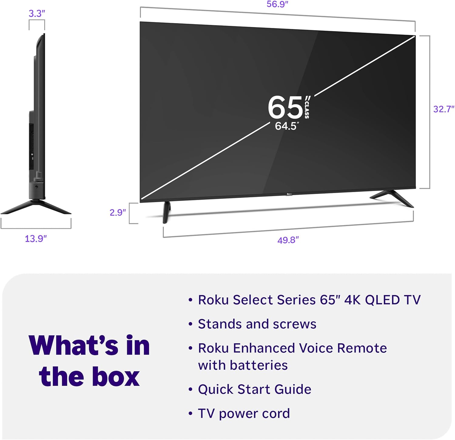 Roku Smart TV 2026 – 65-Inch Select Series, 4K QLED TV – Roku TV with Voice Remote – Flat Screen QLED Television with Wi-Fi for Streaming Live Local News, Sports, & Movies – Bluetooth Headphone Mode