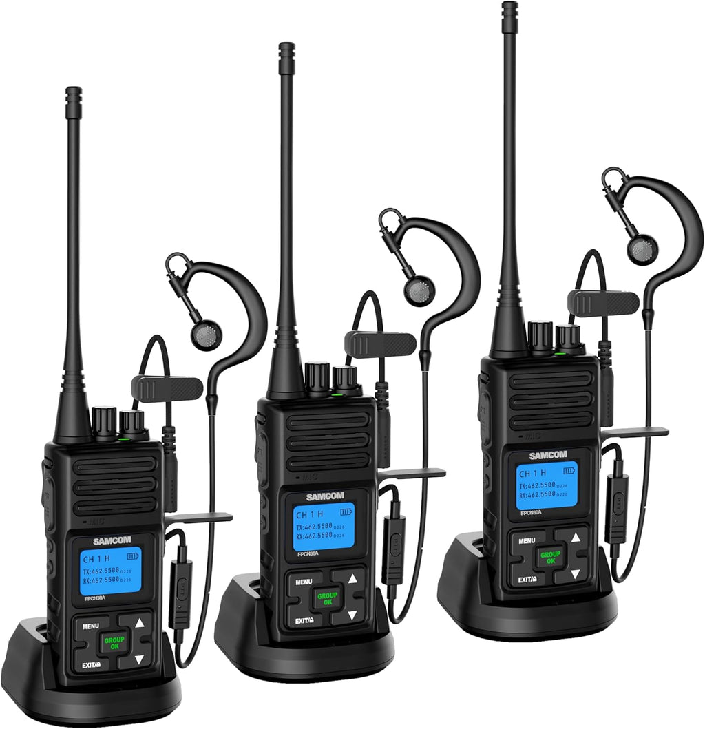 SAMCOM 2 Way Radios FPCN30A Two Way Radios Long Range Rechargeable 5 Watts UHF Professional Handheld Radios Walkie Talkies with GROUP CALL,1500mAh Battery and Earpieces for Commercial Business,3 Packs