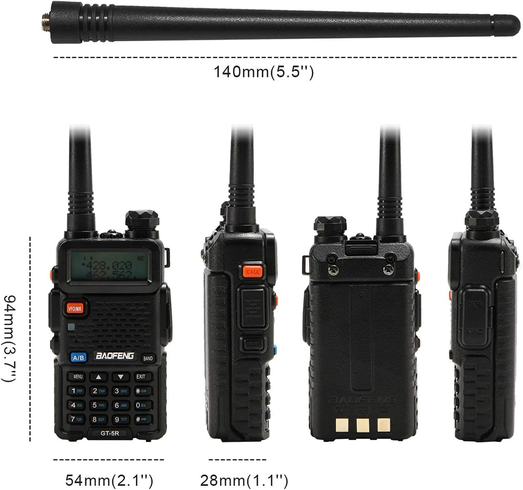 6 Pack Baofeng GT-5R Ham Radio Handheld, FCC Compliant Dual Band Two Way Radio, Long Range Rechargeable Walkie Talkies for Adults with Six-Way Charger & Programming Cable (Black)