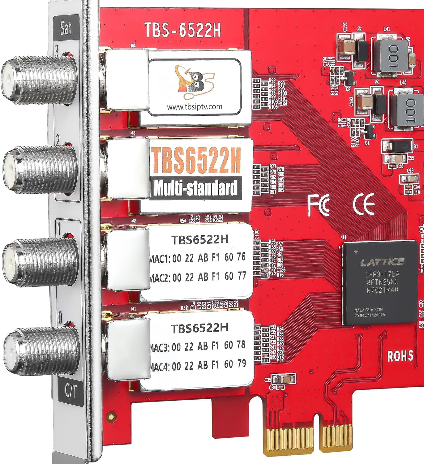 TBS6522H Quad Tuner PCIe Card DVB-S2X S2 S T2 T C2 C ISDB-T ATSC1.0 Multi Standard Digital TV Card Live TV/Window/Linux/HTPC/IPTV Server
