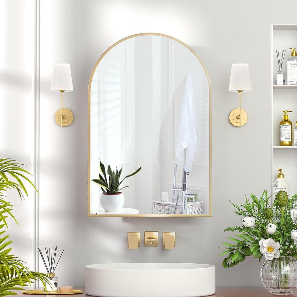 Recessed Medicine Cabinet with Mirror,Brushed Gold Arched Medicine Cabinets for Bathroom,in Wall Bathroom Cabinet with Mirror,Mirrored Medicine Cabinets Wall Mounted 20x30