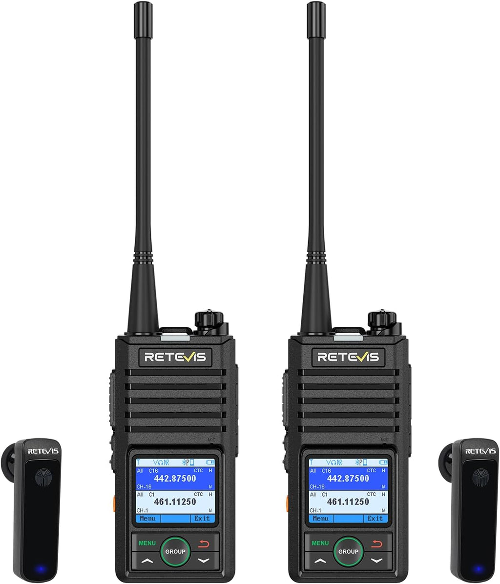 Retevis RB58 Bluetooth Walkie Talkies with Wireless Earpieces,IP54 Two Way Radio with Noise Cancelling,APP Control,Group Call,1800mAh,NOAA,VOX,Emergency Alarm,for Hunting Camping Family(2 Pack)