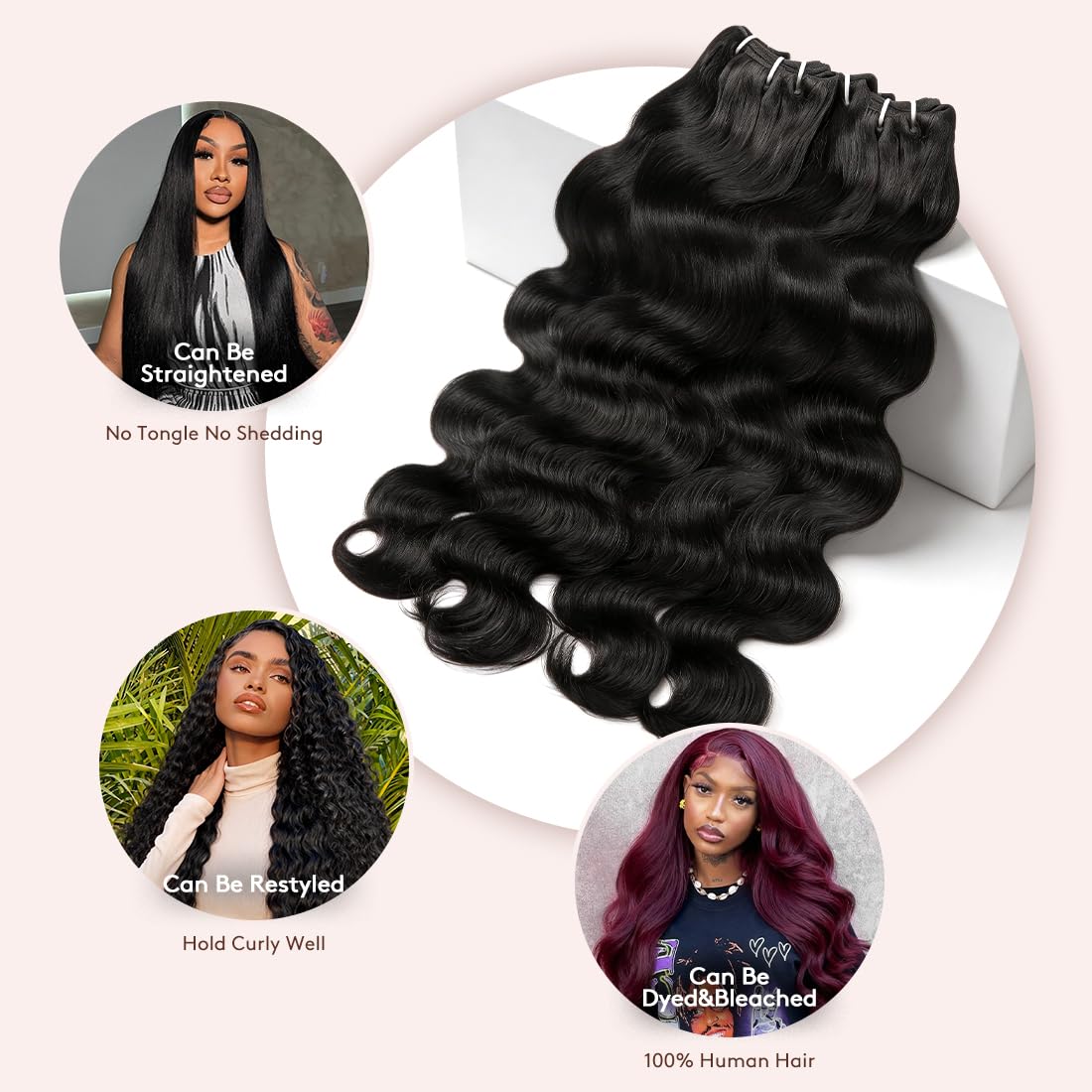 16A Raw Brazilian Body Wave Bundles Human Hair, 100% Unprocessed Virgin Remy Hair, Double Wefts, Silky Soft Glossy, Triple Lifespan, Natural Black 18 20 22 Inch