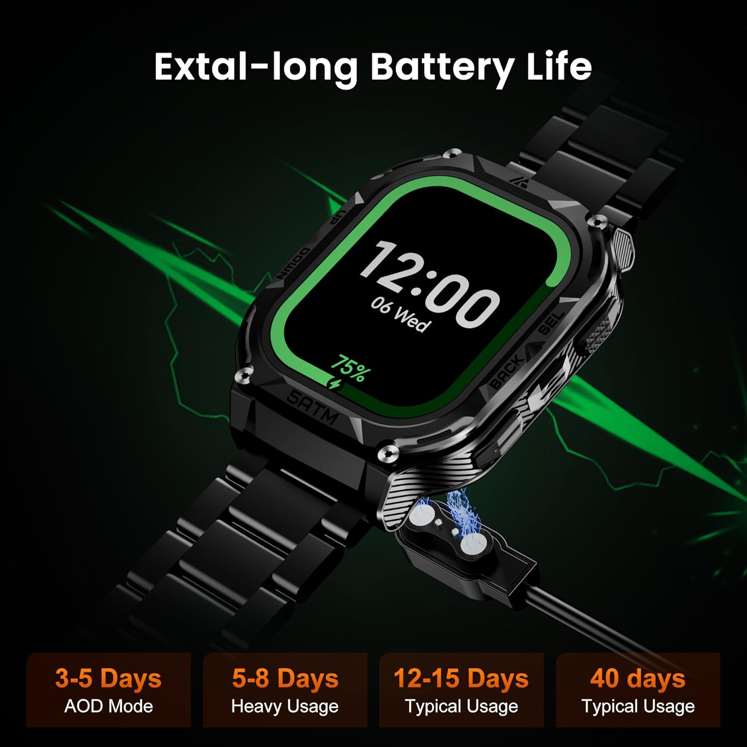 AMAZTIM GPS Smart Watch for Men, 6 Satellite Positioning, Compass, Stainless Steel Body, 50M Waterproof, 480mAh Extra-Large Battery, Answer/Make Call, 1.96" AMOLED Screen, Compatible for Android iOS
