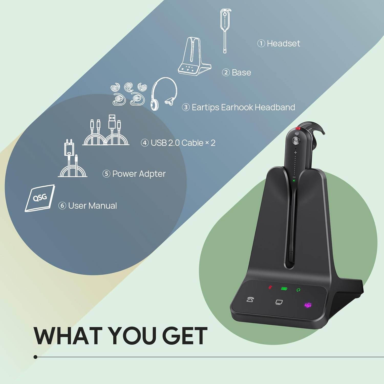 Yealink DECT Wireless Headset WH63 E2,Teams Certified,Single Ear(Mono) Office Headset for Desk Phone and Computer Softphone,Noise Cancelling Mic, 607Ft Range,3 Wearing Styles