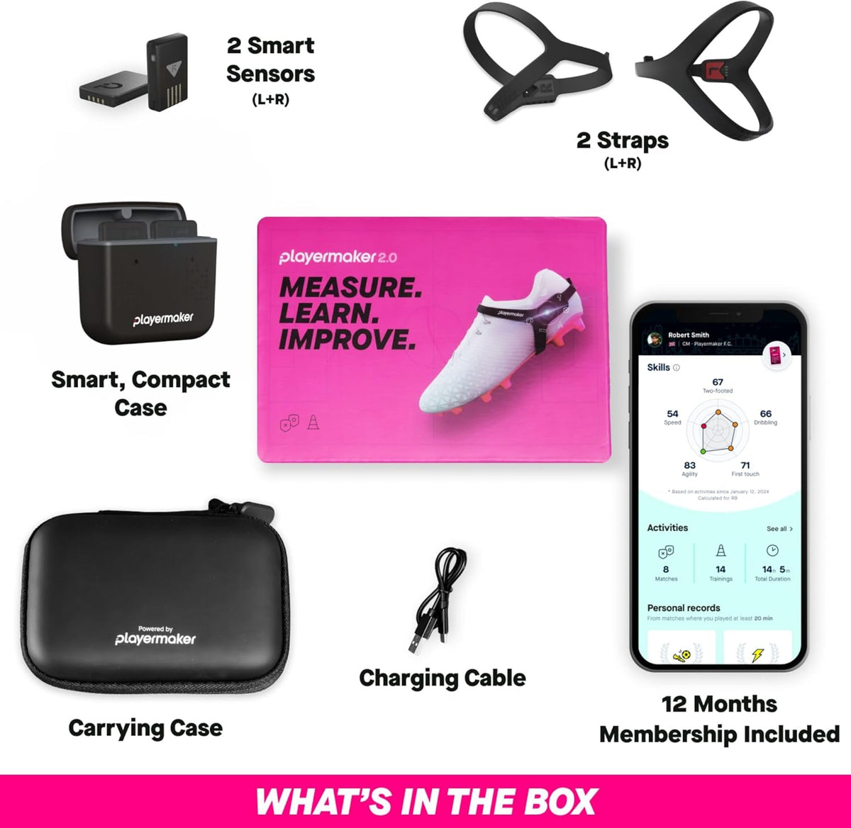 Playermaker 2.0 Smart Soccer Tracker for Cleats, 25+ Technical & Physical Soccer Training Metrics, 12 Month Access to Playermaker Technology App Included, Next-Level Precision Beyond GPS Trackers