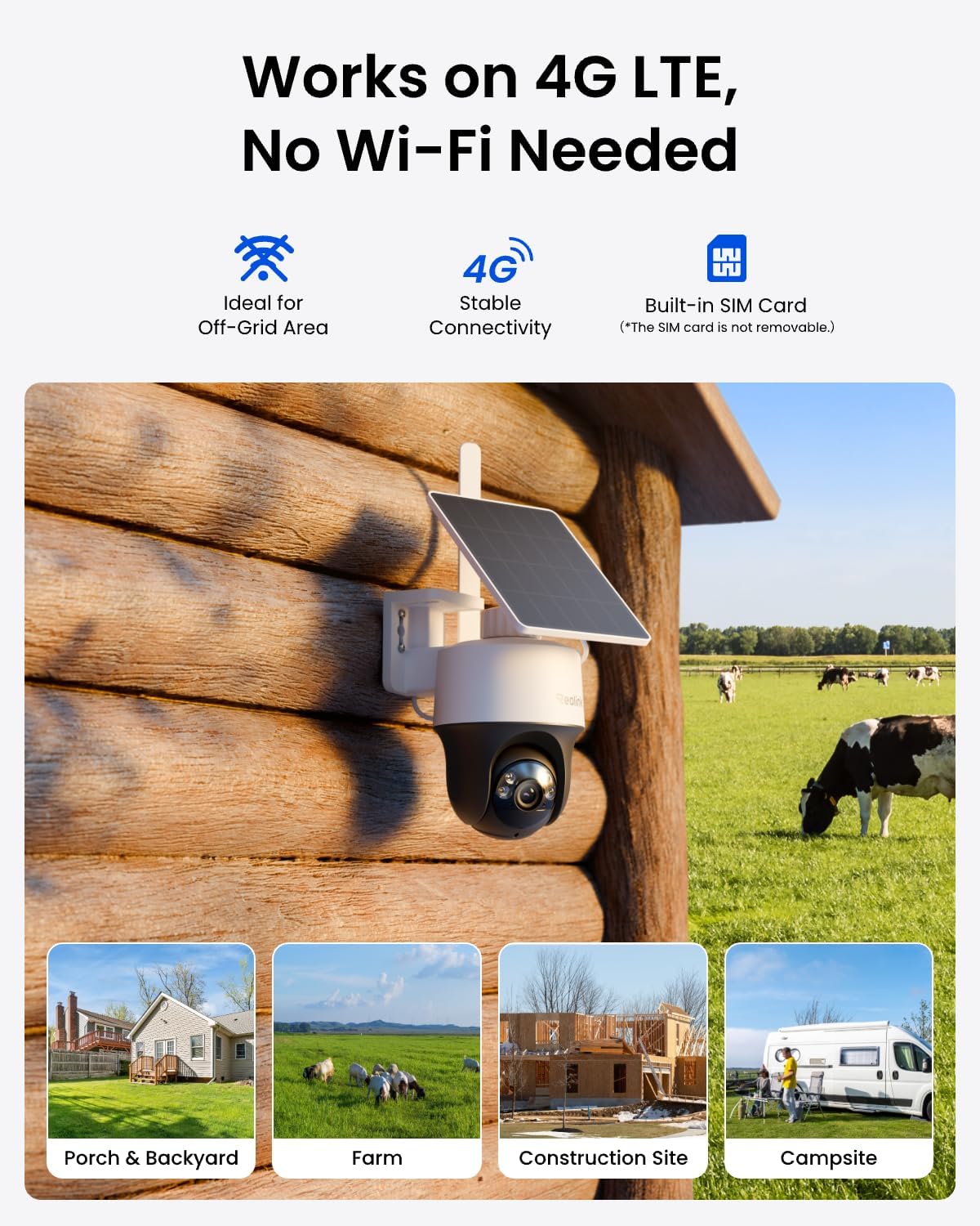 REOLINK 2K 4G LTE Cellular Security Camera Wireless Outdoor, 360° Pan-Tilt & Auto Tacking, No WiFi Solar Powered, Color Night Vision, Smart AI Detection, Sim Card Included, Go PT S Lite+Solar Panel