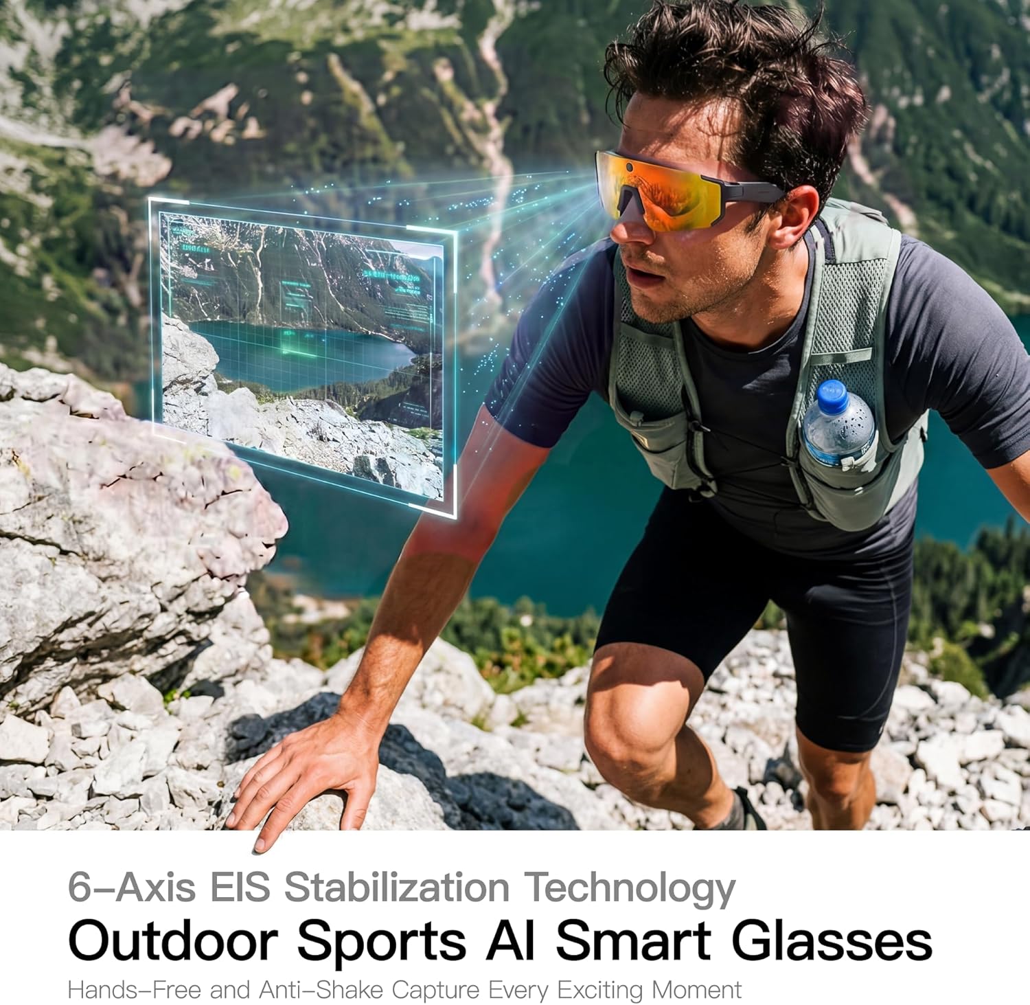 Sport AI Smart Glasses with Camera and EIS Stabilization, Bluetooth 8MP HD Camera 1200P Video Recording, AI Voice Assistant Photo Recognition, Real-Time Translation, Polarized Lenses Sunglasses