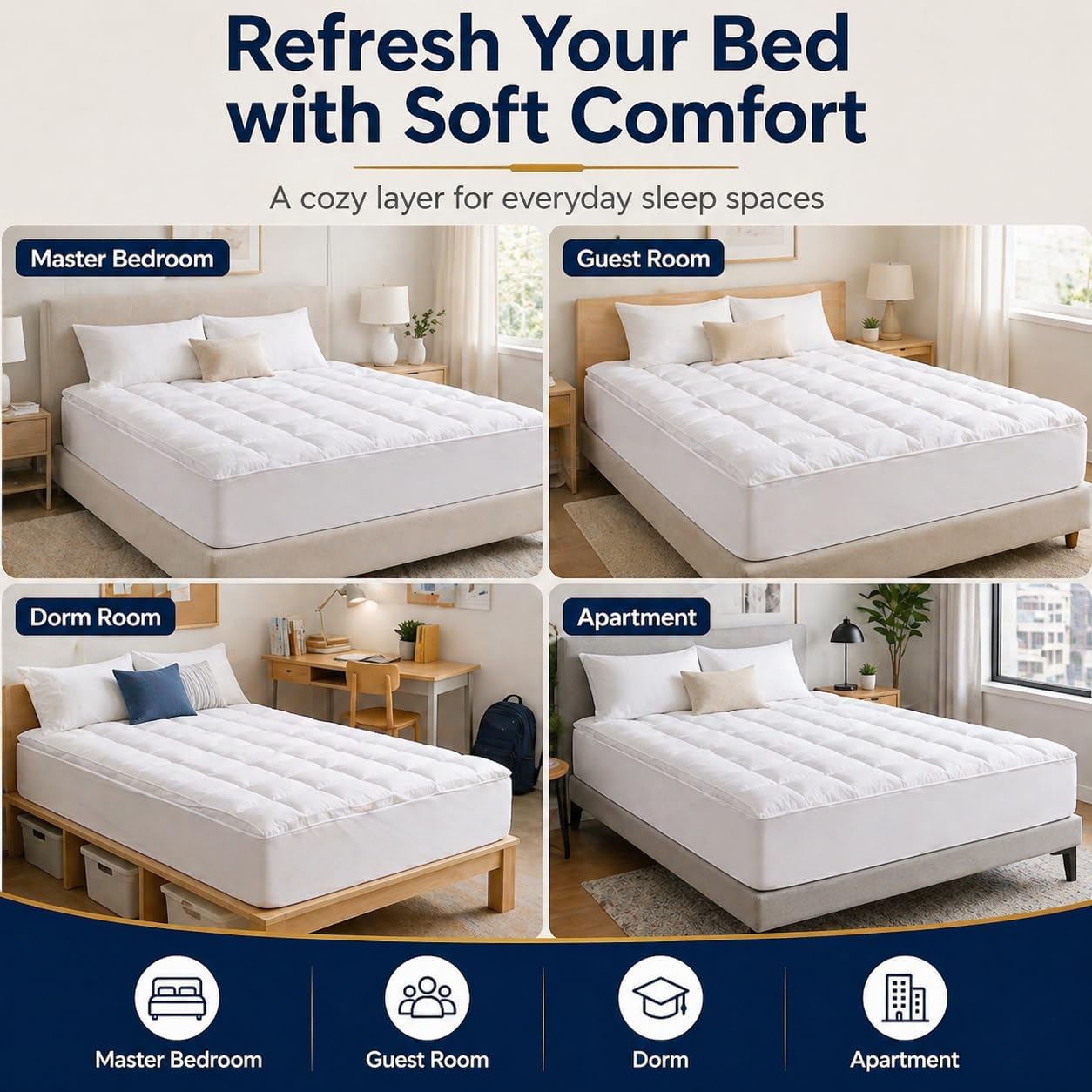 West Month Mattress Topper 1000gsm Premium Quilted, Mattress Cover with Deep Pocket Fits 8-21 Inch Mattresses, Breathable Fluffy Bed Topper for Soft Comfort (White,King)