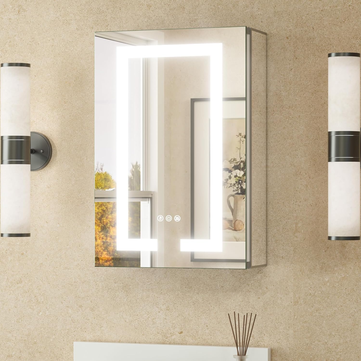 TETOTE LED Lighted Medicine Cabinet Mirror with Tempered Glass 16 x 24 Recessed or Surface Mount Bathroom Cabinet with Lights and Storage, Outlets & USB, 3-Color Dimming, Defog, Adjustable Shelves