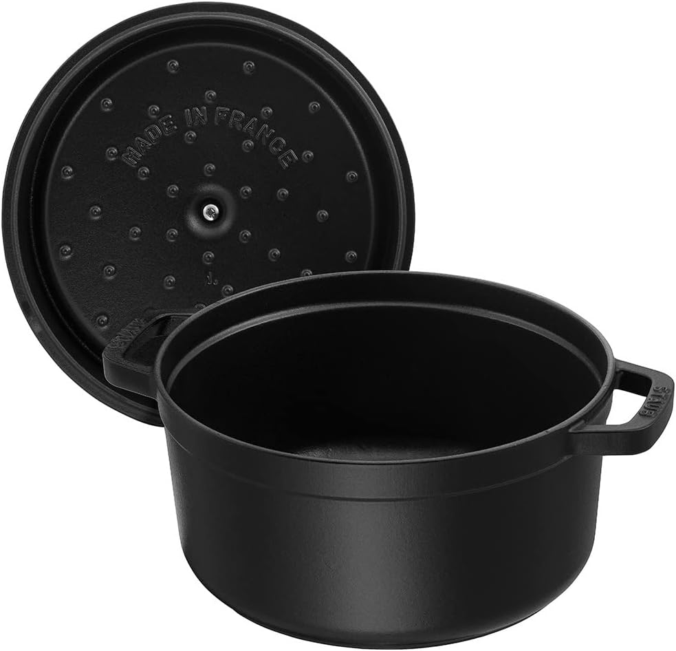 Staub Cast Iron Round Cocotte, Dutch Oven, 5.5-quart, serves 5-6, Made in France, Matte Black