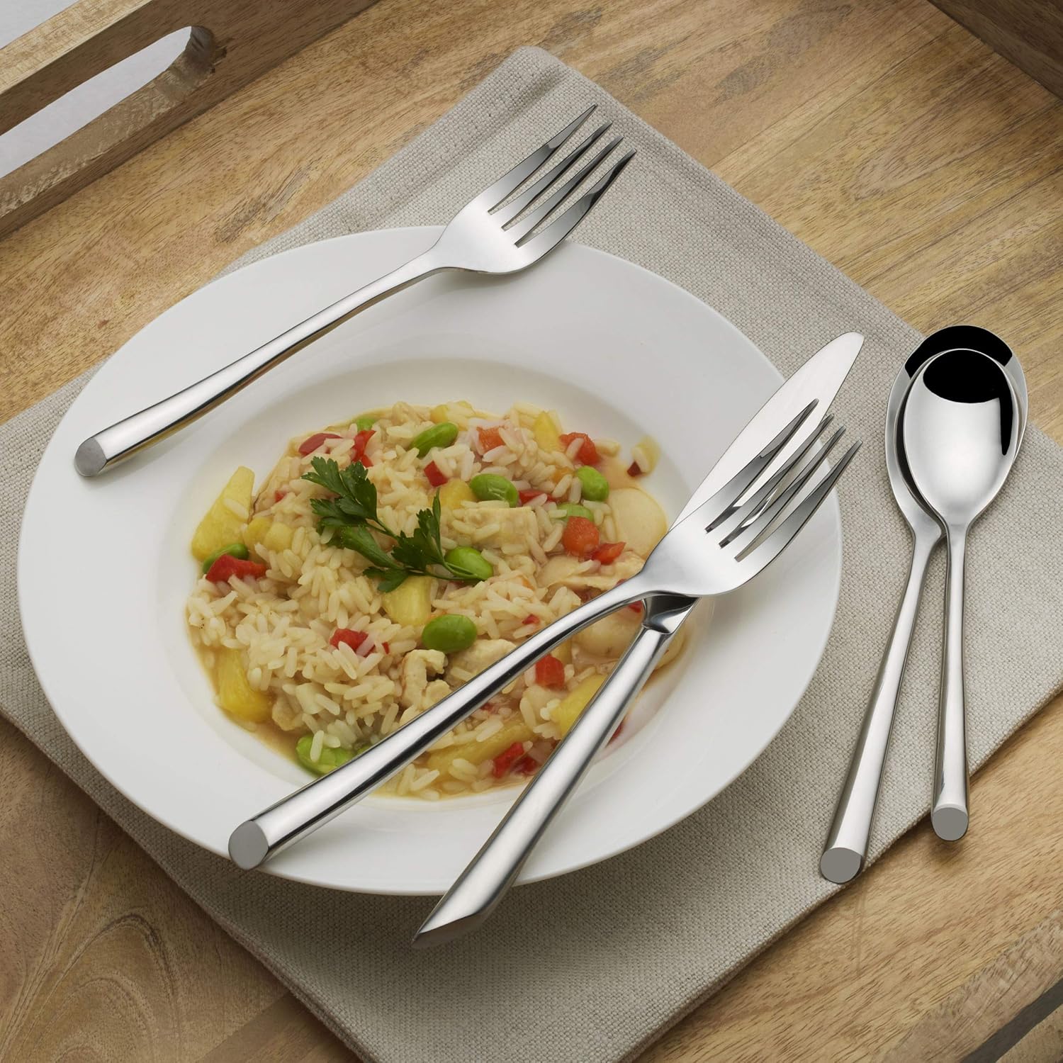 Towle Living 42-Piece Silverware Set, Service for 8, Wave Flatware Cutlery Set - Includes Fork, Knife, Spoon - For Home, Kitchen, and Resturant, Stainless Steel - Dishwasher Safe