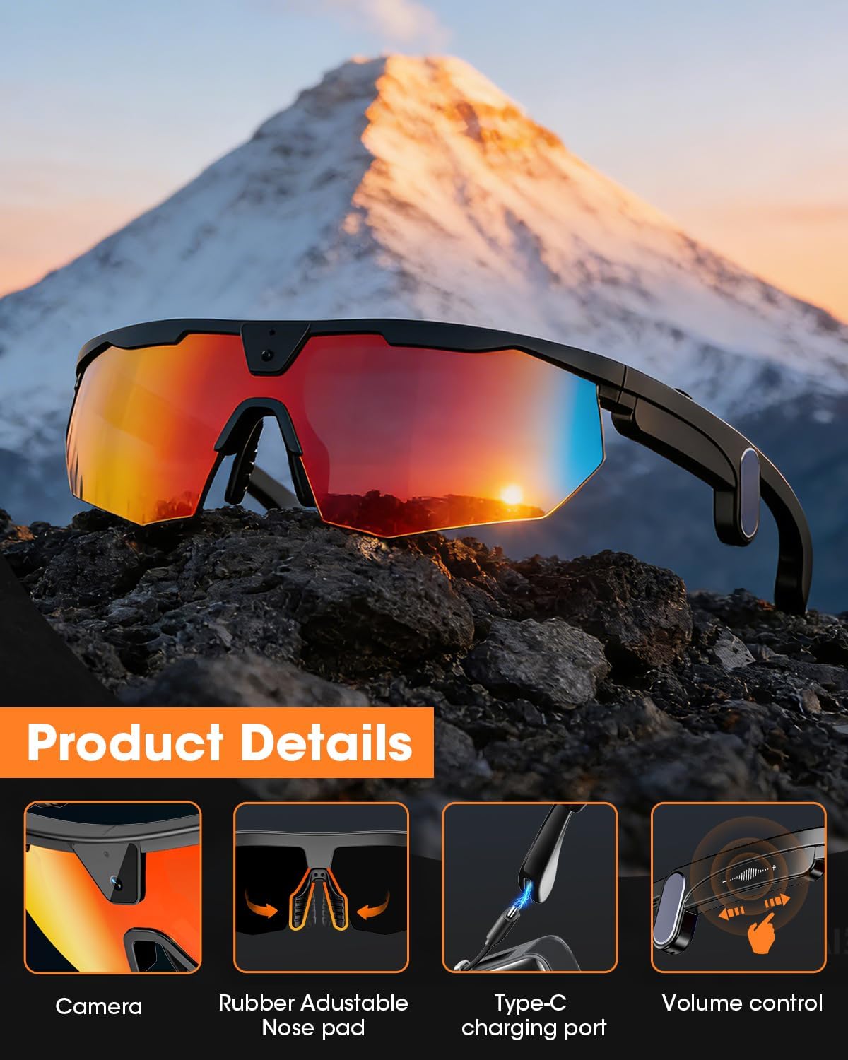 Mingtawn Smart Glasses with 4K HD Anti-Shake Camera & 3D Stereo Speakers | Polarized UV400 Sports Sunglasses | Bluetooth AI Glasses for Outdoor Video, Photos & Music | HiFi Audio Action Camera (Black)