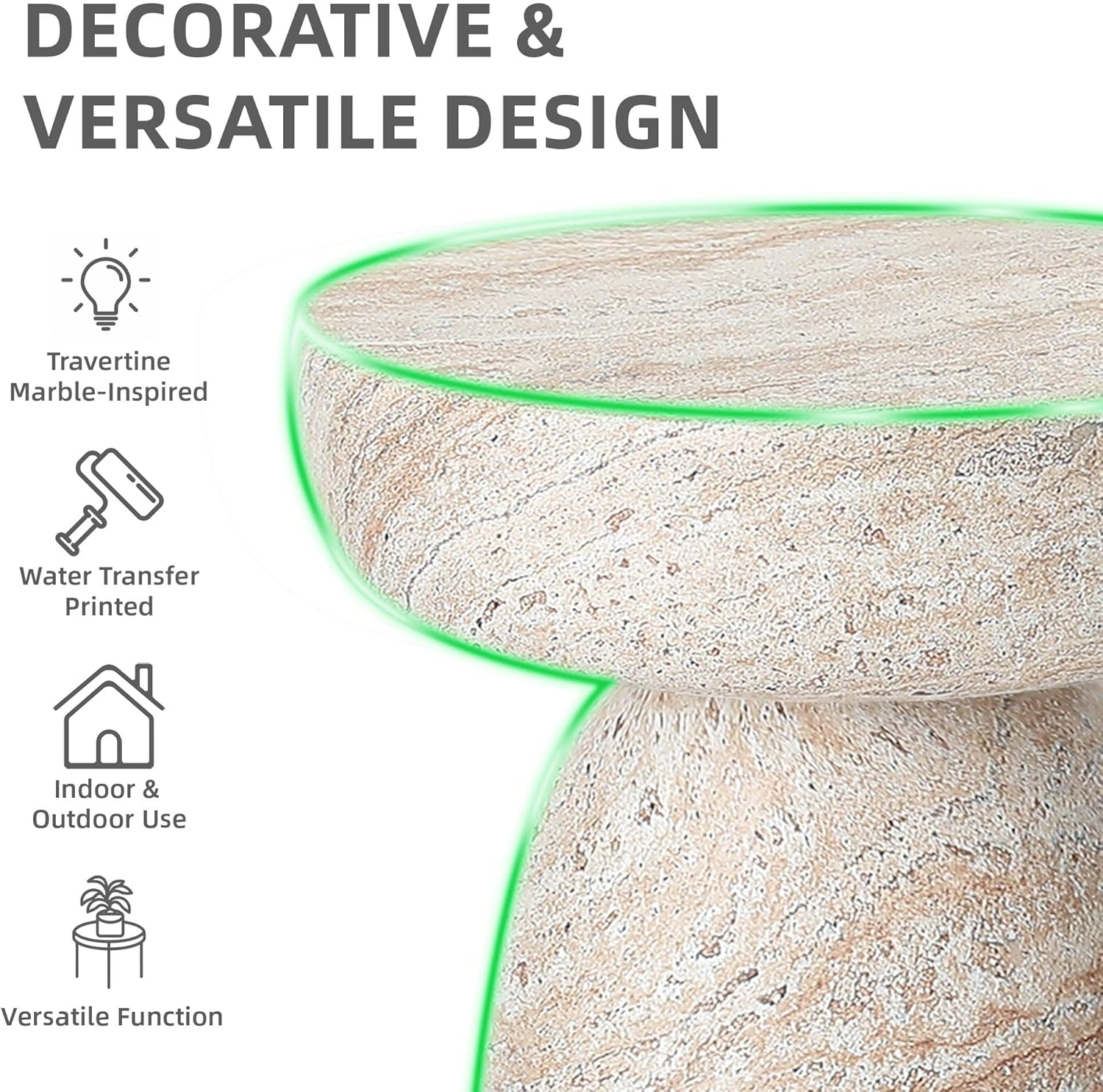 24" Outdoor Side Table, Large Modern Geometric Pedestal End Table, Decorative Patio Coffee Table for Balcony & Porch, Small Space Saving Accent Table, Planter Stand for Garden or Living Room