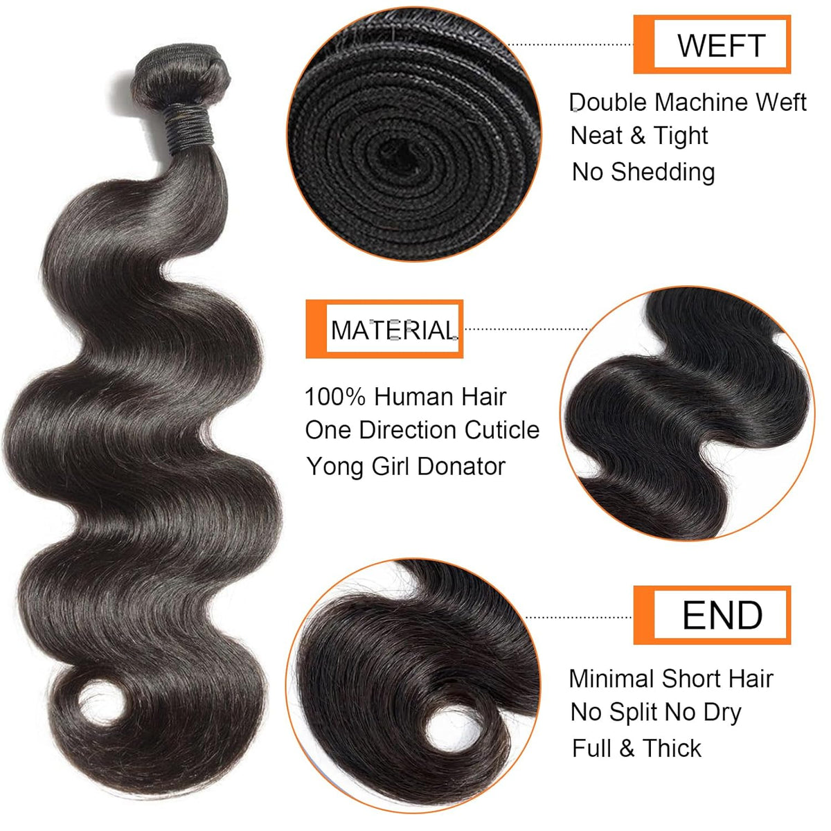 12A Human Hair Bundles 18 20 22 24 Inch Raw Body Wave 4 Bundles Human Hair 100% Unprocessed Brazilian Virgin Hair Quick Weave Extensions Natural Black
