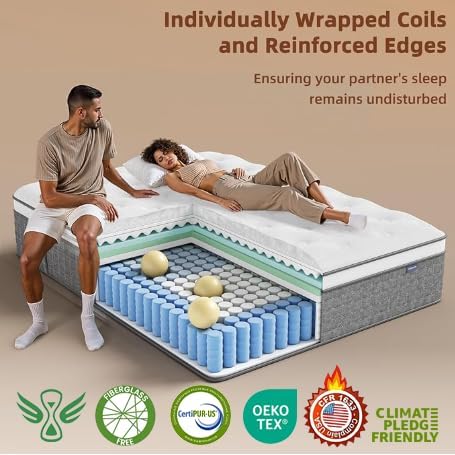 PUBPLON Full Size Mattress, 12 Hybrid Full Mattress in a Box, Medium Firm, Memory Foam & Pocket Springs for Pressure Relief, Motion Isolation, CertiPUR-US Certified, Fiberglass Free, 365 Night Trial