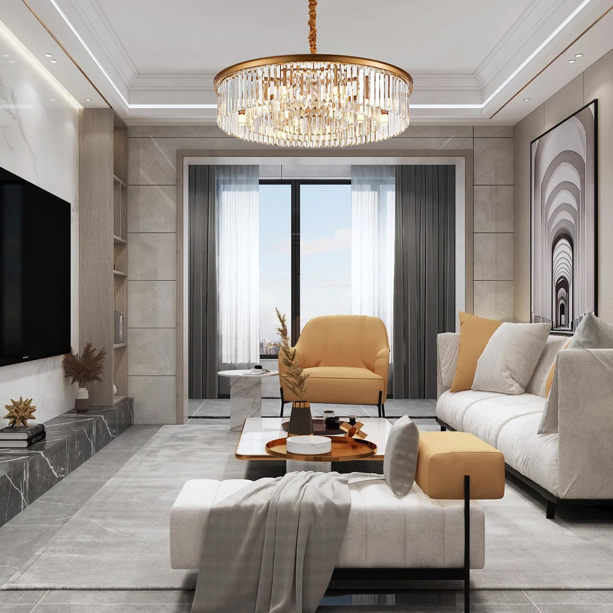 31.5" 12-Light Modern Crystal Chandelier Light Fixtures 3 Rings Gold Luxury Chandeliers for Living Room Glam Round Hanging Ceiling Pendant Lighting for Entryway Kitchen Bedroom Dining Room