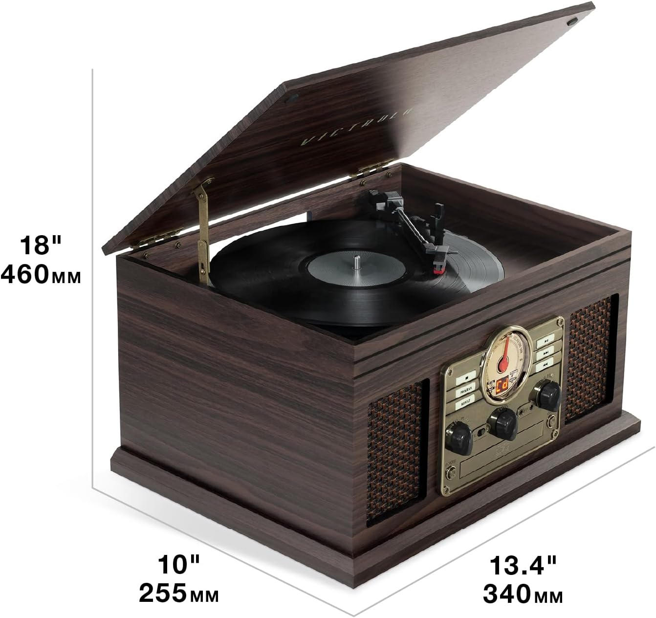 Victrola The Quincy 6-in-1 Bluetooth Record Player & Multimedia Center with Built-in Speakers – 3-Speed Turntable, CD & Cassette Player, FM Radio, Wireless Music Streaming (Espresso)