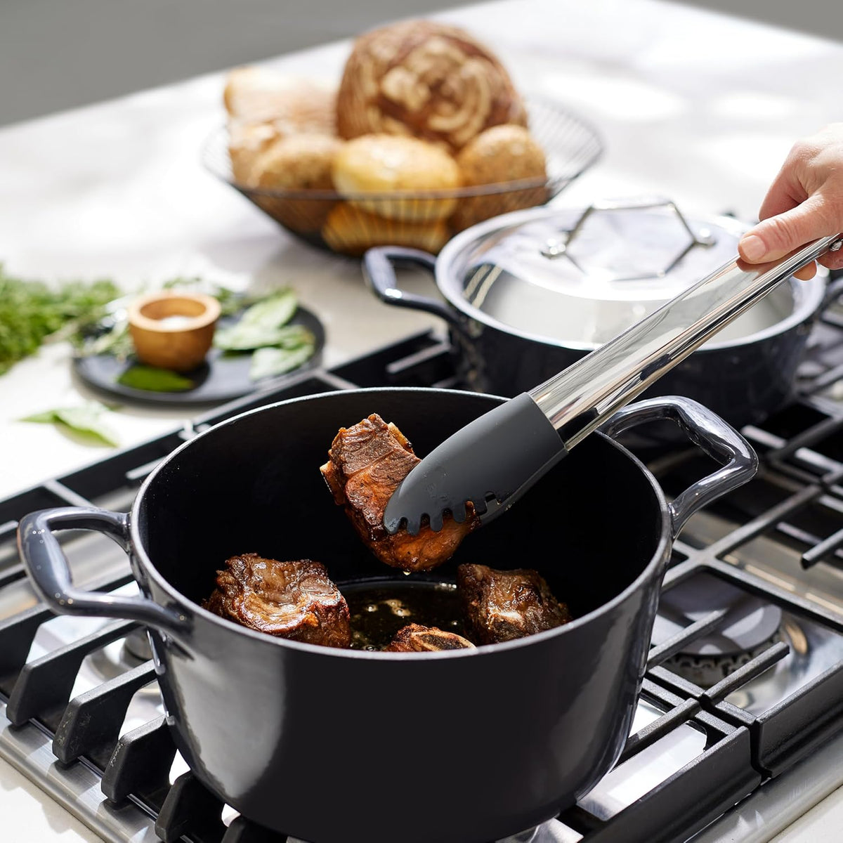 All-Clad Cast Iron Stockpot, 6 Qt Enameled Cast Iron Dutch Oven with Lid, Grill, Oven Safe up to 650F, Pot Compatible with All Stovetops (Gas, Electric & Induction), Easy-Clean, Cookware, Black