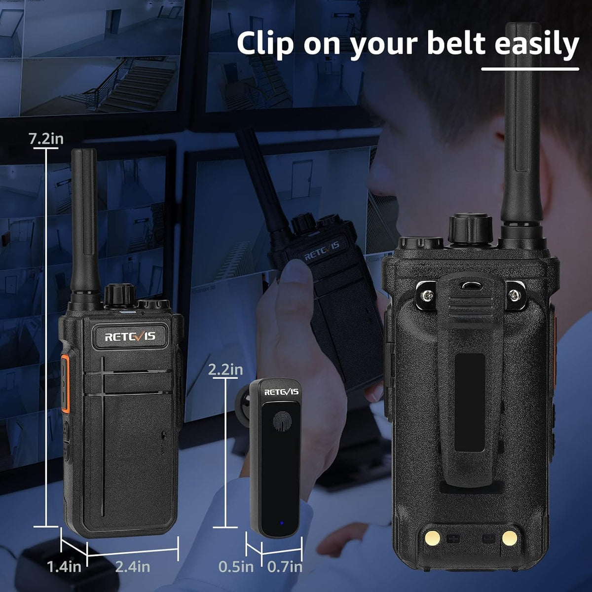 Retevis RB37 Bluetooth Walkie Talkies, Bluetooth Two Way Radio with Wireless Earpiece, Flashlight, 2000 mAh&120h Standby, Type-C, 9-Level VOX&Squelch, for School Hospital Retail Manufacture (4 Pack)
