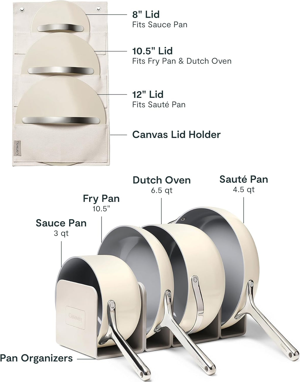 Caraway 23-Piece Nonstick Ceramic Cookware & Bakeware Set – Pots, Frying Pans, Lids, Baking Sheets, Pans, Cooling Rack & Storage – Oven Safe, Non-Toxic – Compatible with All Stovetops - Cream