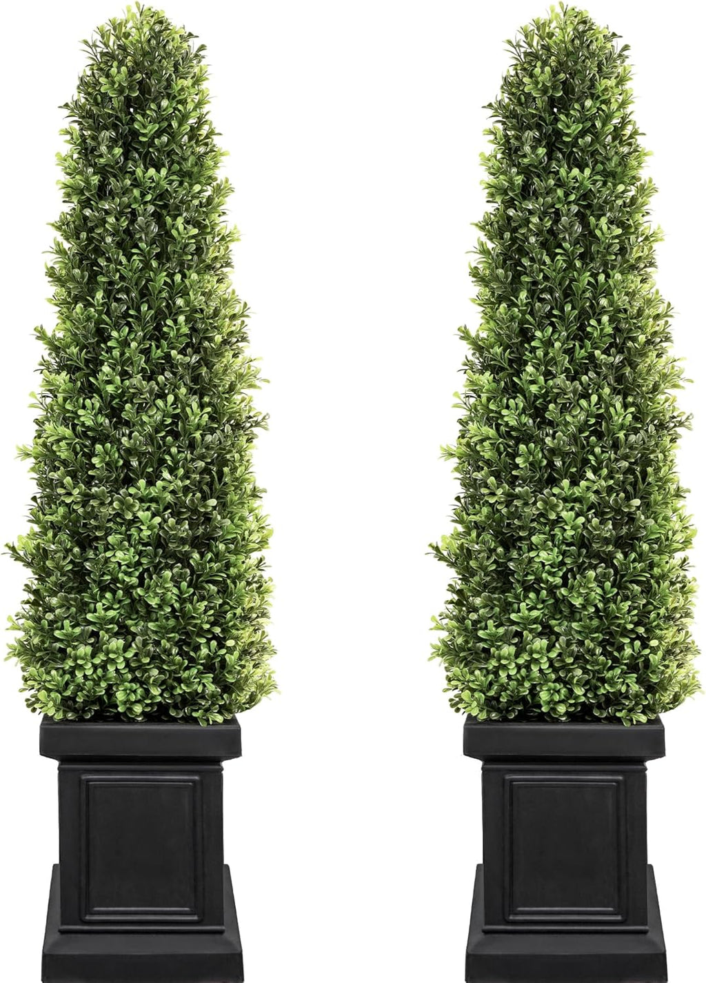 3.5ft Boxwood Outdoor Topiary Set of 2, Tall All Year Green Fake Plant Topiary Trees Artificial Outdoor Porch Trees with Sturdy Pot for Outdoor Indoor (Square)