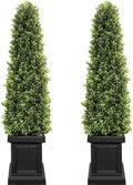 3.5ft Boxwood Outdoor Topiary Set of 2, Tall All Year Green Fake Plant Topiary Trees Artificial Outdoor Porch Trees with Sturdy Pot for Outdoor Indoor (Square)