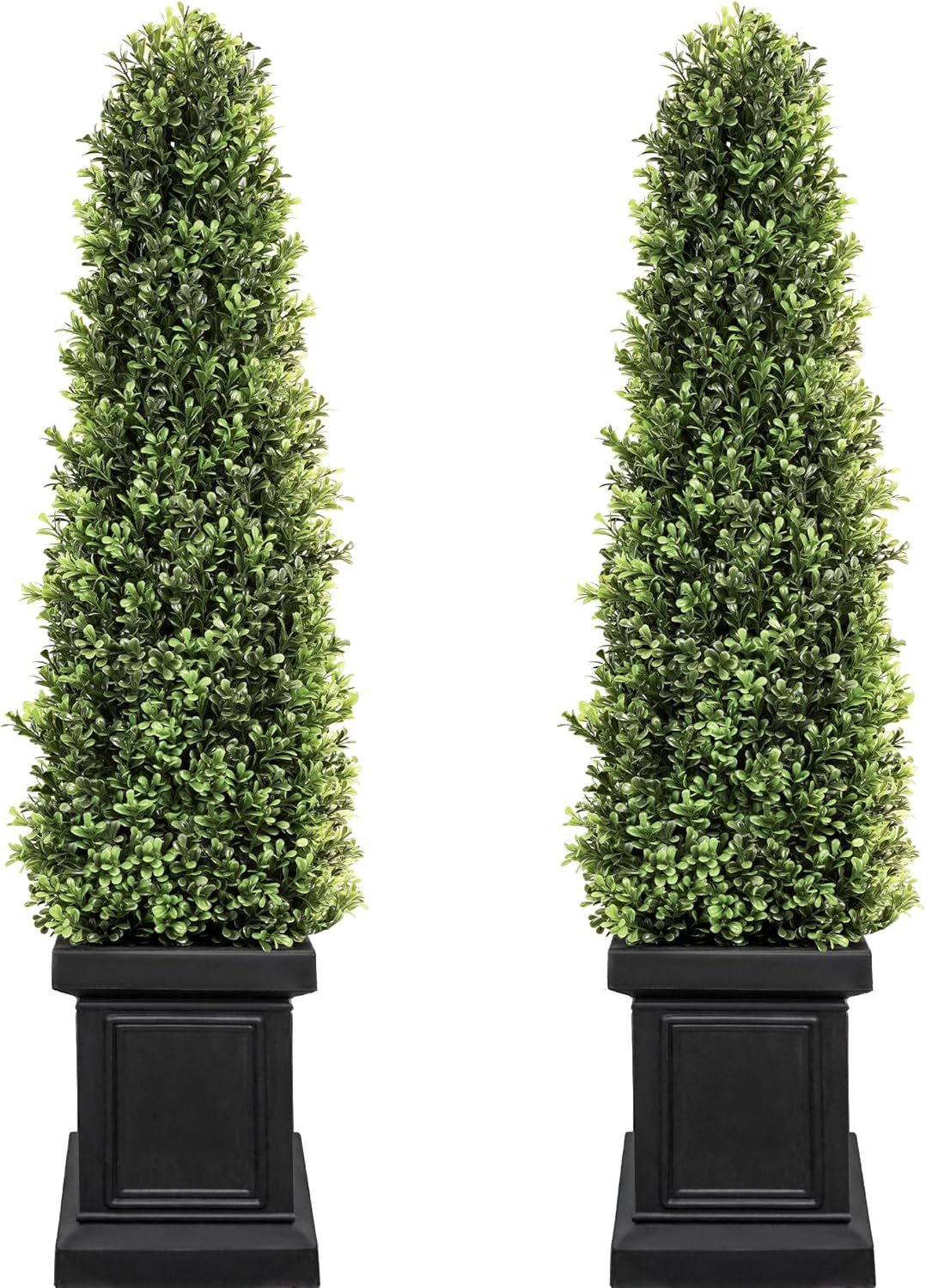 3.5ft Boxwood Outdoor Topiary Set of 2, Tall All Year Green Fake Plant Topiary Trees Artificial Outdoor Porch Trees with Sturdy Pot for Outdoor Indoor (Square)